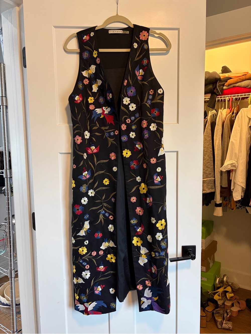 Alice + Olivia Black Long Embroidered Vest